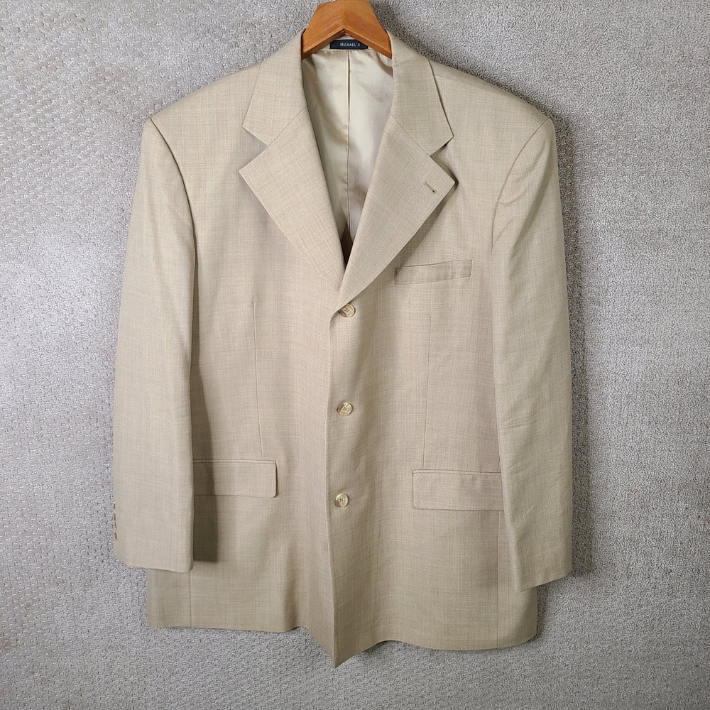 Michael's Custom Blazer Mens 52XL Beige Vitale Barberis Canonico Super 130s Wool